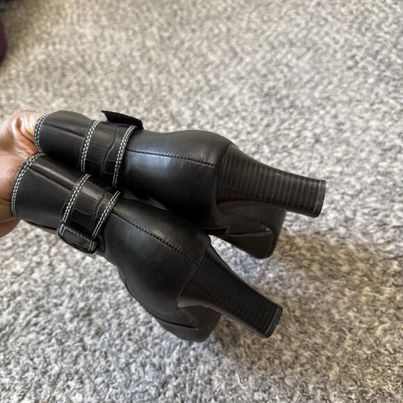 VTG Predictions Ankle Boots Pointed Toe Black Leather Heeled Buckle Zip Classic - Picture 4 of 8